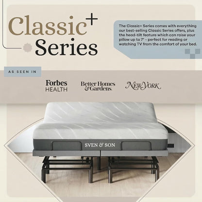 Sven & Son Classic plus (With Head-Tilt) Adjustable Bed Base (Frame) + 14 Inch Hybrid Spring Matt (Medium Soft), Head and Foot Lift, Massage, Under-Bed Lights, USB, Memory, Zero Gravity - King