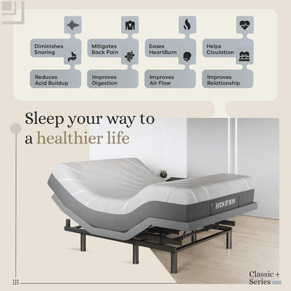 Classic plus (With Head-Tilt) Adjustable Bed Base (Frame) + 14 Inch Hybrid Spring Matt (Medium Soft), Head and Foot Lift, Massage, Under-Bed Lights, USB, Memory, Zero Gravity - Queen